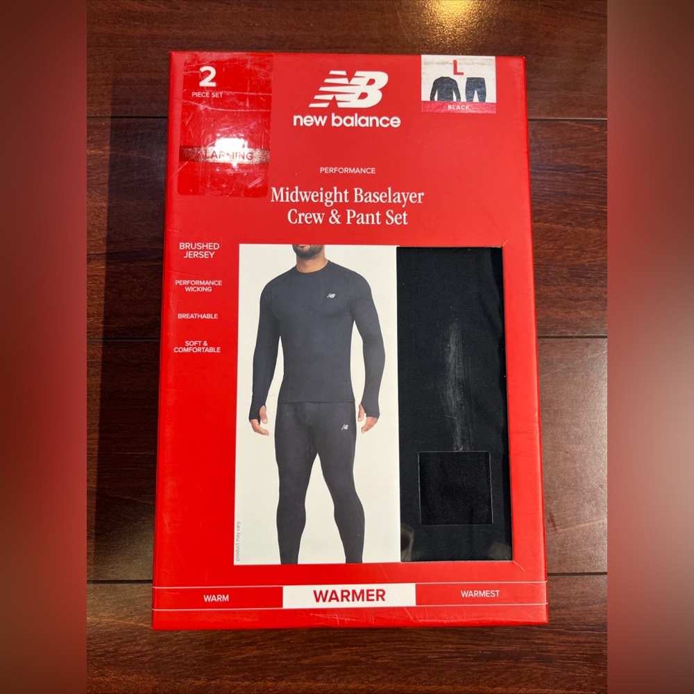 New Balance Midweight Base Layer Crew / Pant Set Mens Large Black New SEALED BOX